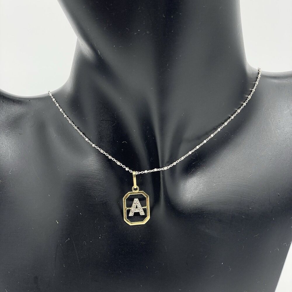Vtg Italian 14K Gold Diamond Initial A Pendant Charm 2 Tone 0.8g Stamped Fuber